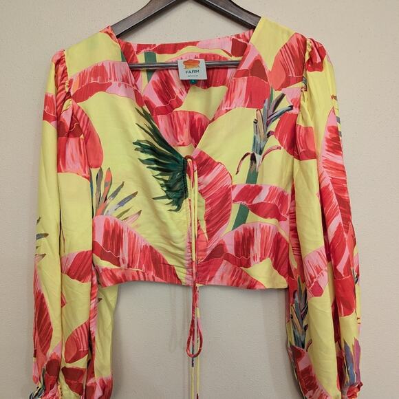 FARM RIO - Lime Sweet Jungle Lenzing Crop Top - Size Large - Picture 4 of 8